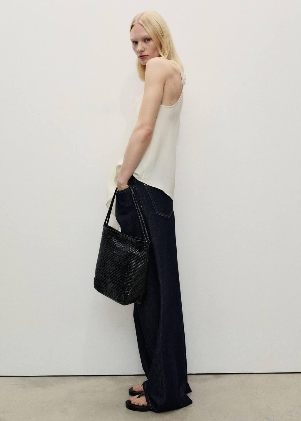 Blue Wideleg Denim Pants With Frayed Waist, , large image number 3