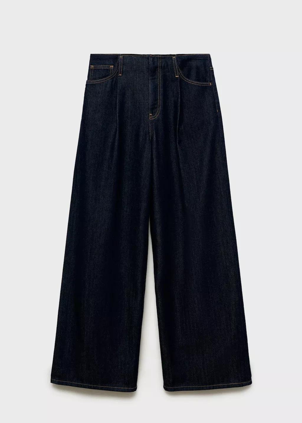 Blue Wideleg Denim Pants With Frayed Waist, , large image number 4