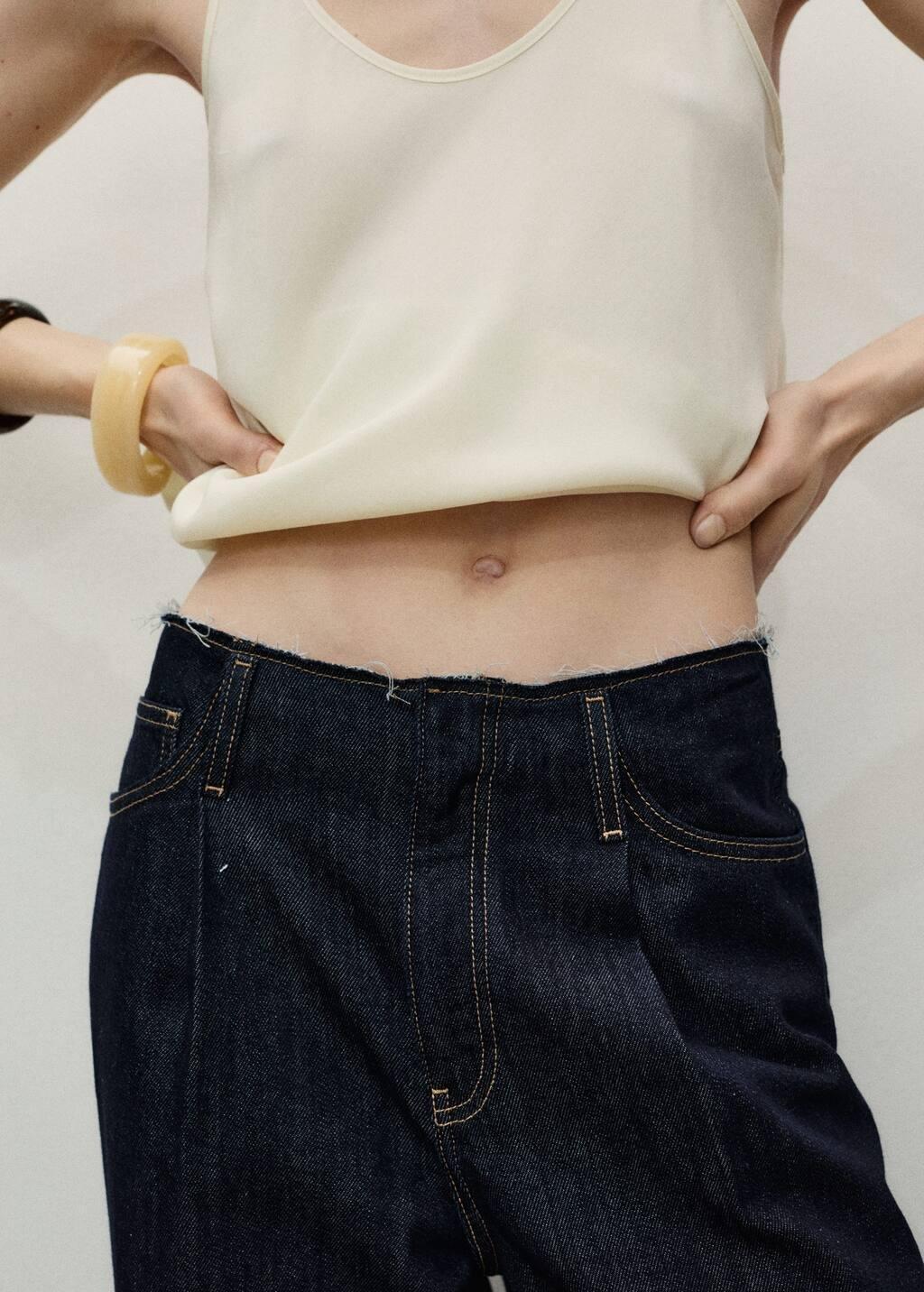 Blue Wideleg Denim Pants With Frayed Waist, , large image number 5
