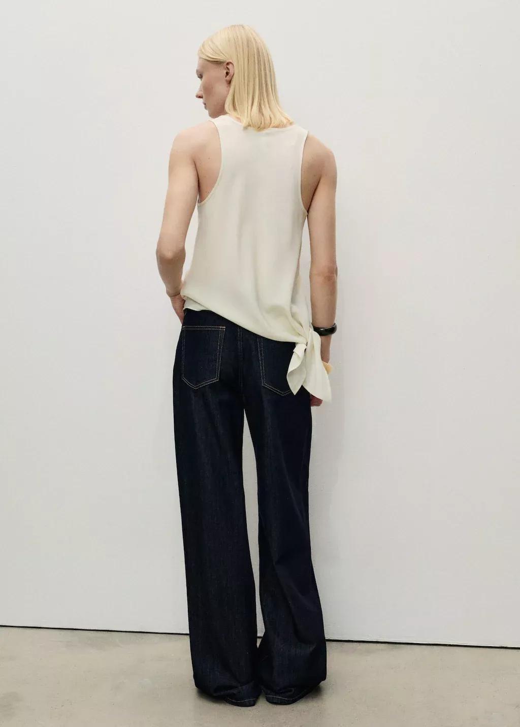 Blue Wideleg Denim Pants With Frayed Waist, , large image number 7