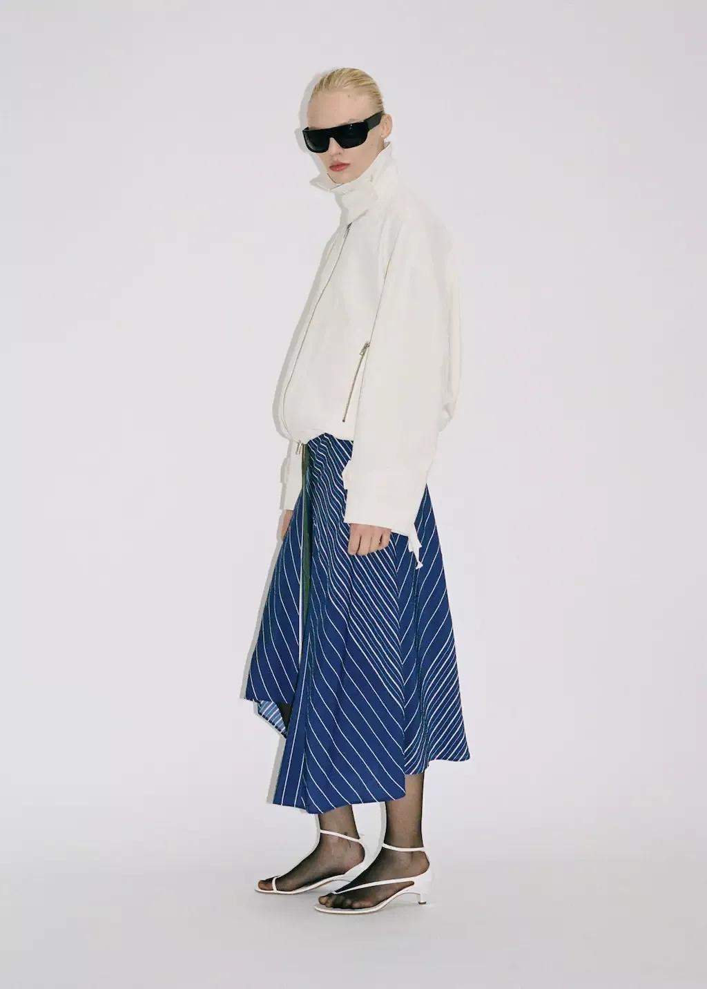 Blue Striped Midi Skirt With Belt, , large image number 3