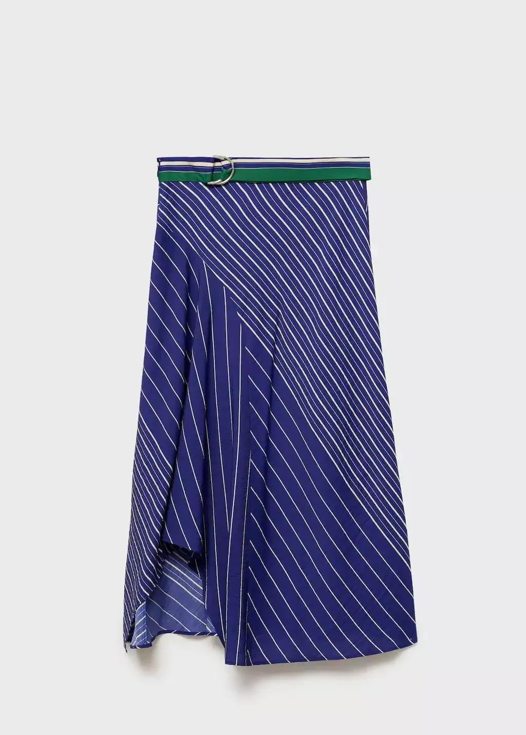 Blue Striped Midi Skirt With Belt, , large image number 4