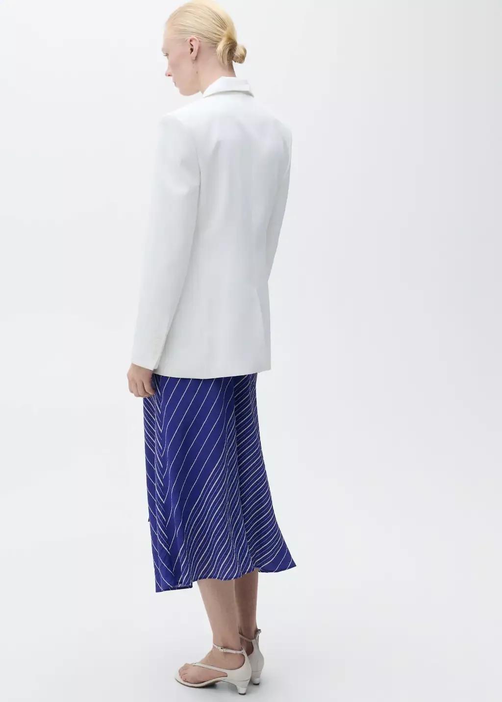 Blue Striped Midi Skirt With Belt, , large image number 5