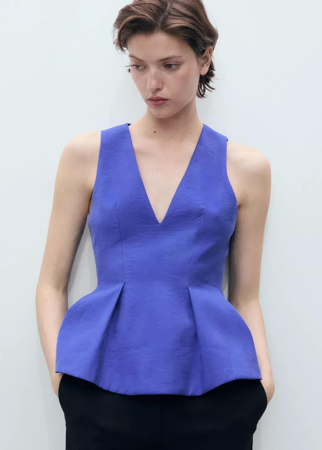 Blue Modal V-Neck Top, , large image number 0
