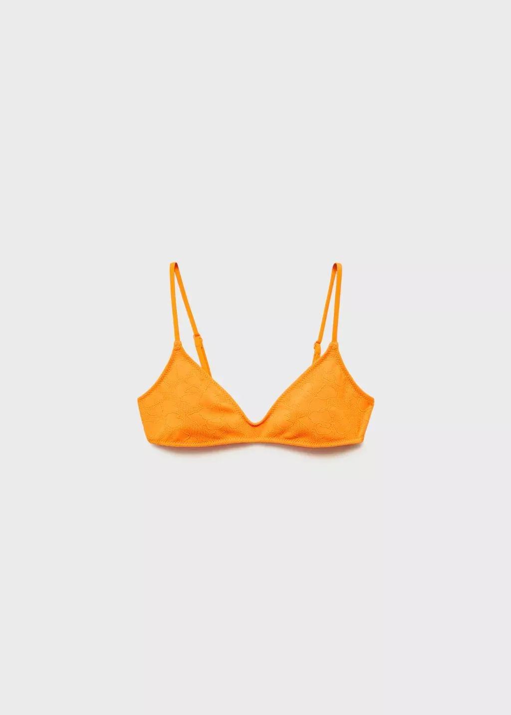 Yellow Jacquard Floral Bikini Top, , large image number 0
