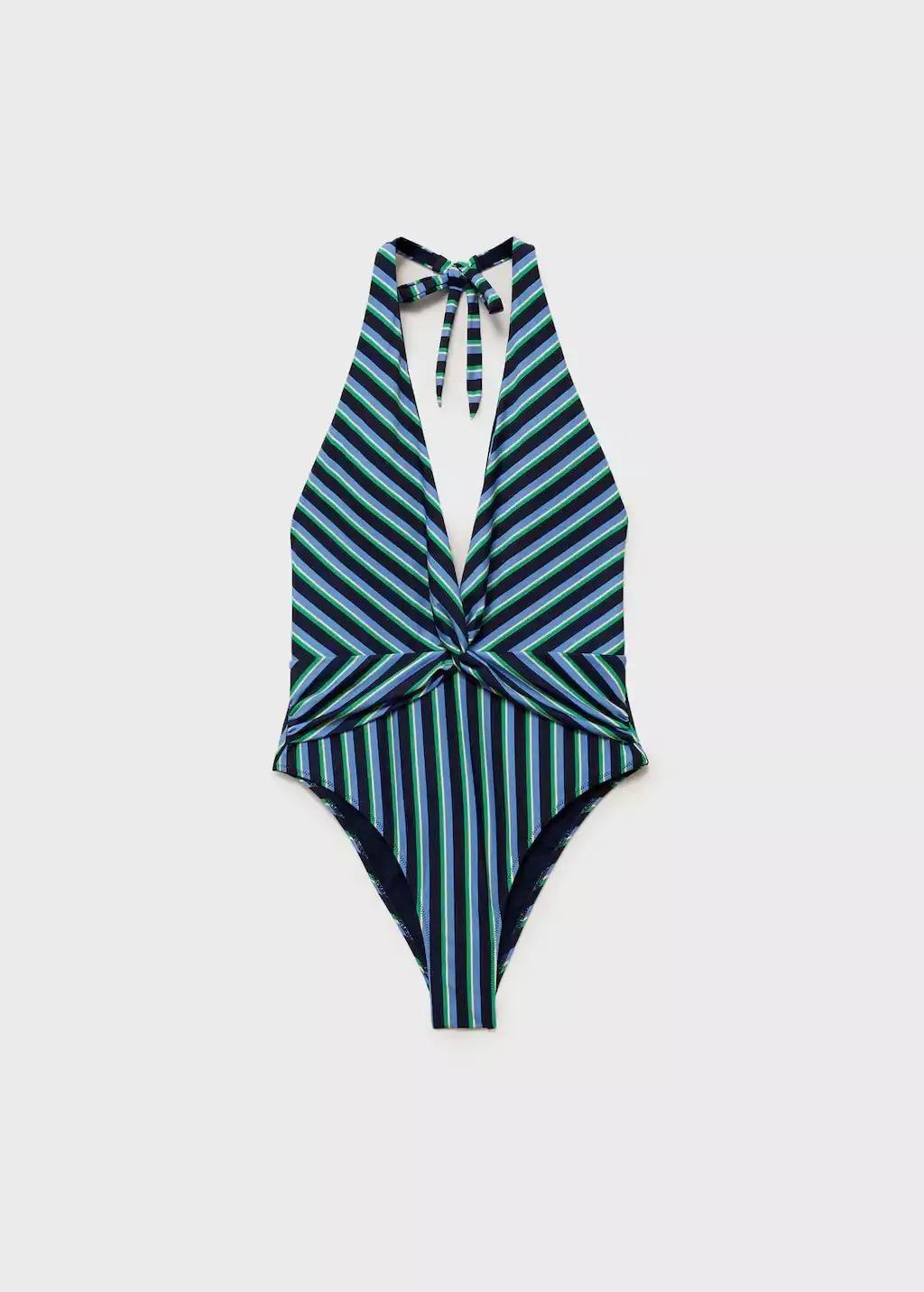 MEDIUM BLUE Striped halter swimsuit, , large image number 0