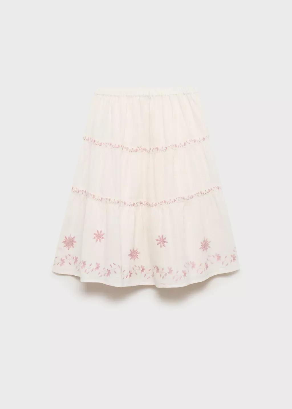 LIGHT BEIGE Floral embroidery skirt, Kids Girl, , large image number 0