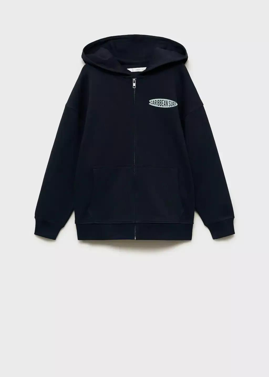 Navy Zipped Hoodie, Kids Boy, , large image number 0