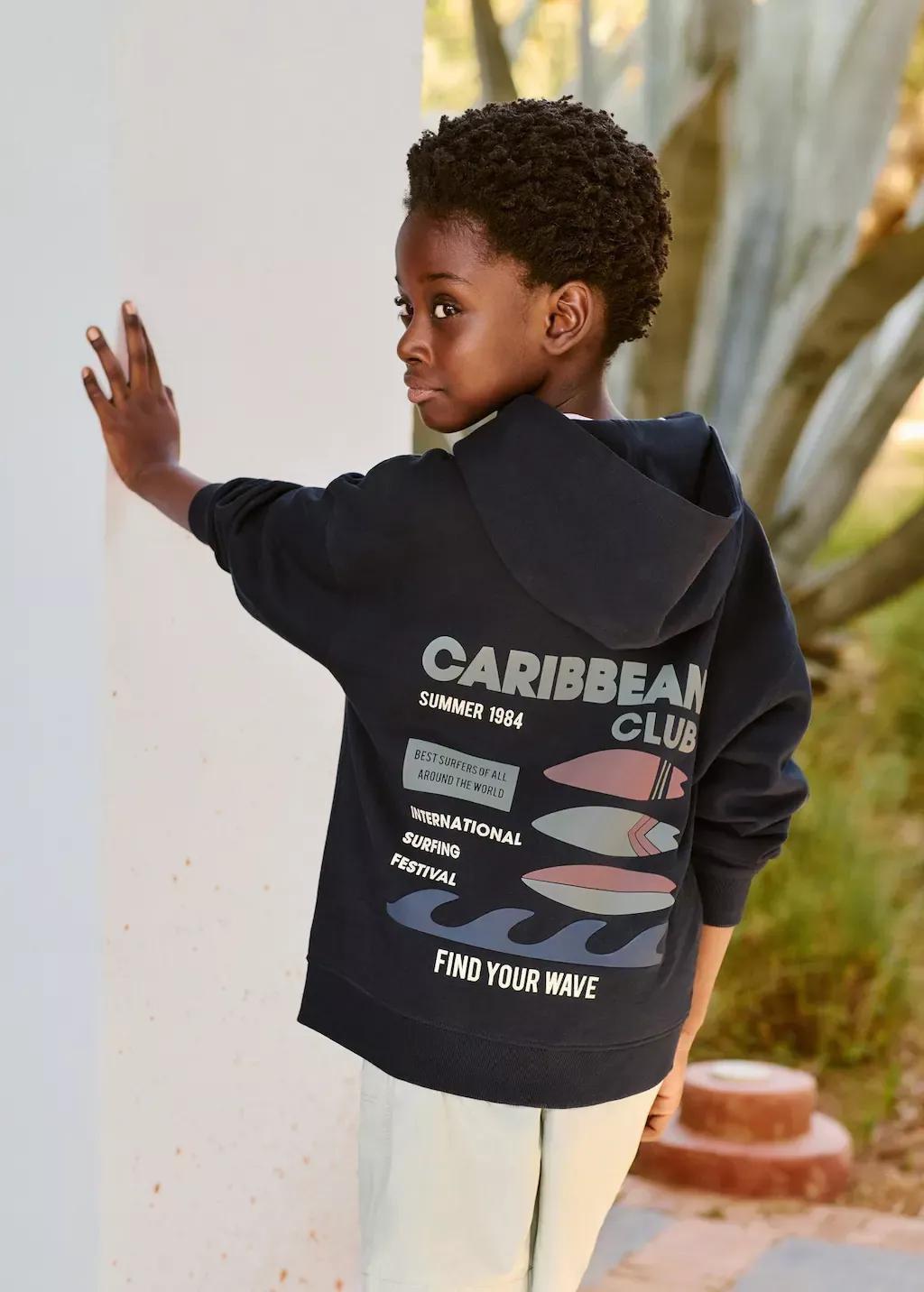 Navy Zipped Hoodie, Kids Boy, , large image number 4