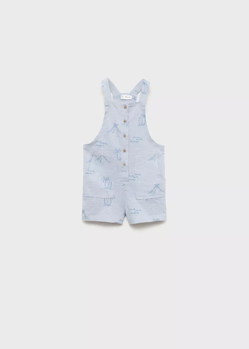 Blue Lt Pastel Palm-Print Dungarees, Baby Boy, , large image number 0