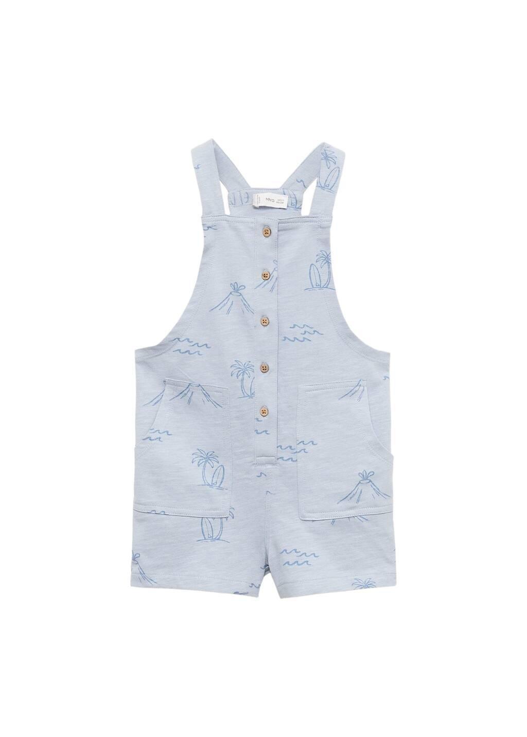 Blue Lt Pastel Palm-Print Dungarees, Baby Boy, , large image number 3