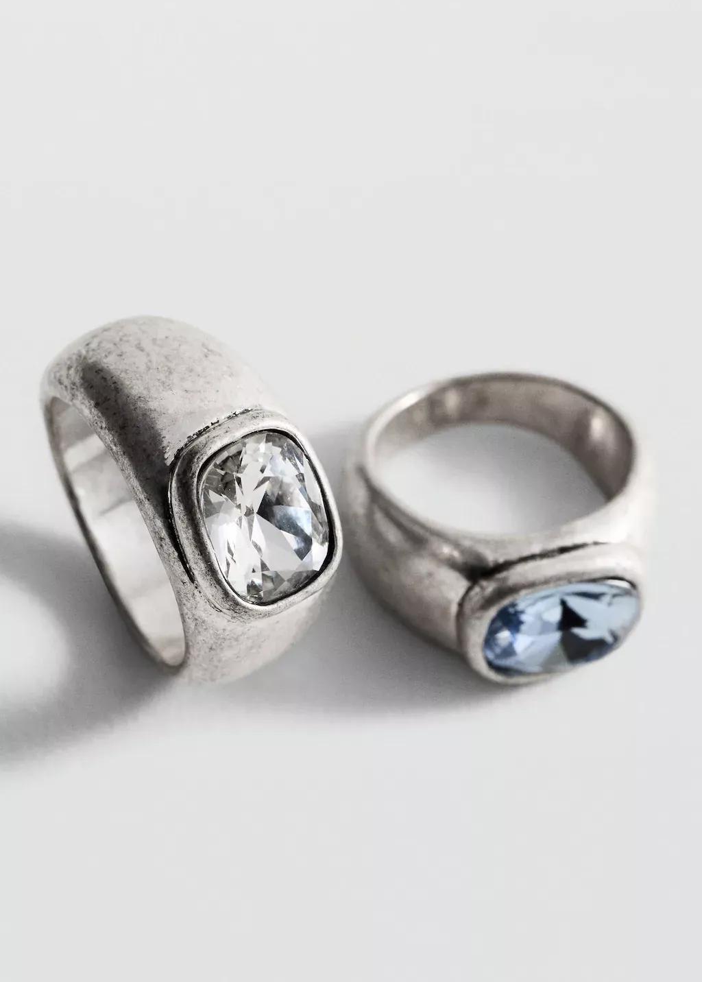 Silver Crystal Rings Set, , large image number 0