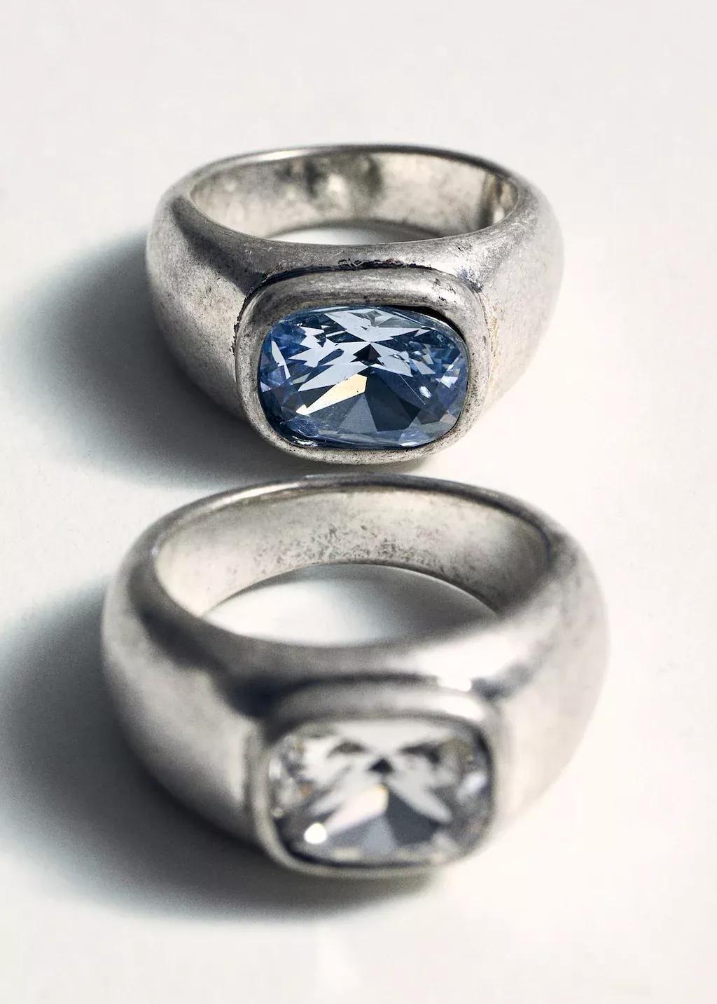 Silver Crystal Rings Set, , large image number 1