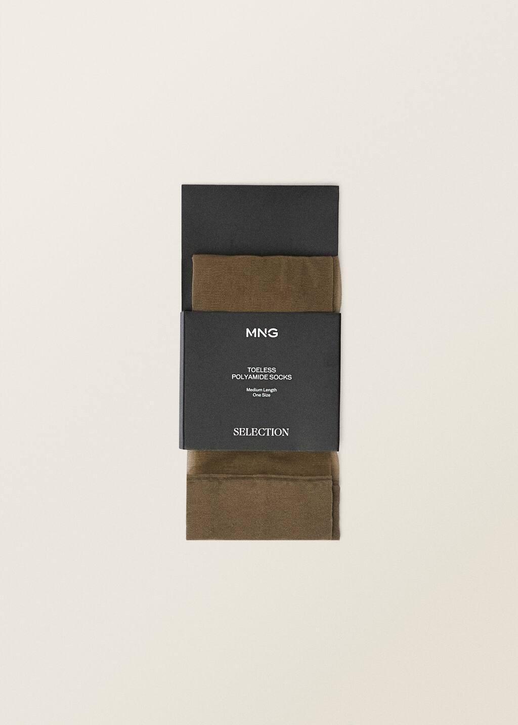 Khaki Thin Veiled Socks With Opening, 0201_37, large image number 3