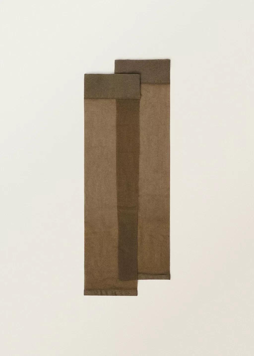 Khaki Thin Veiled Socks With Opening, 0201_37, large image number 4
