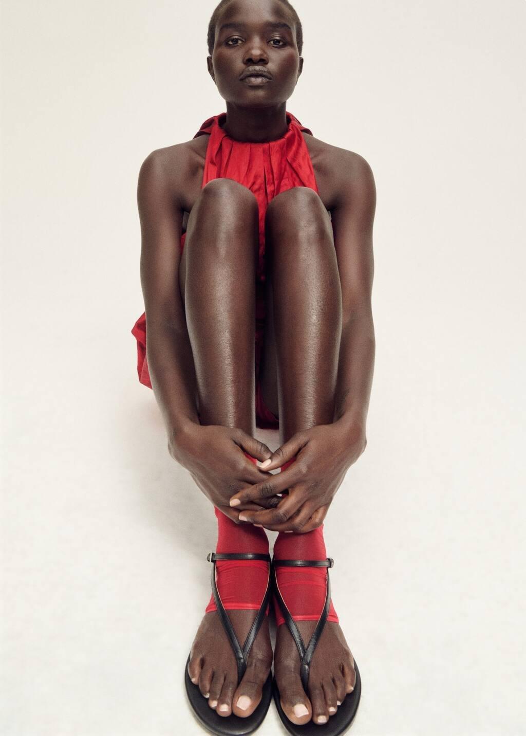 Red Thin Veiled Socks With Opening, 0201_70, large image number 5