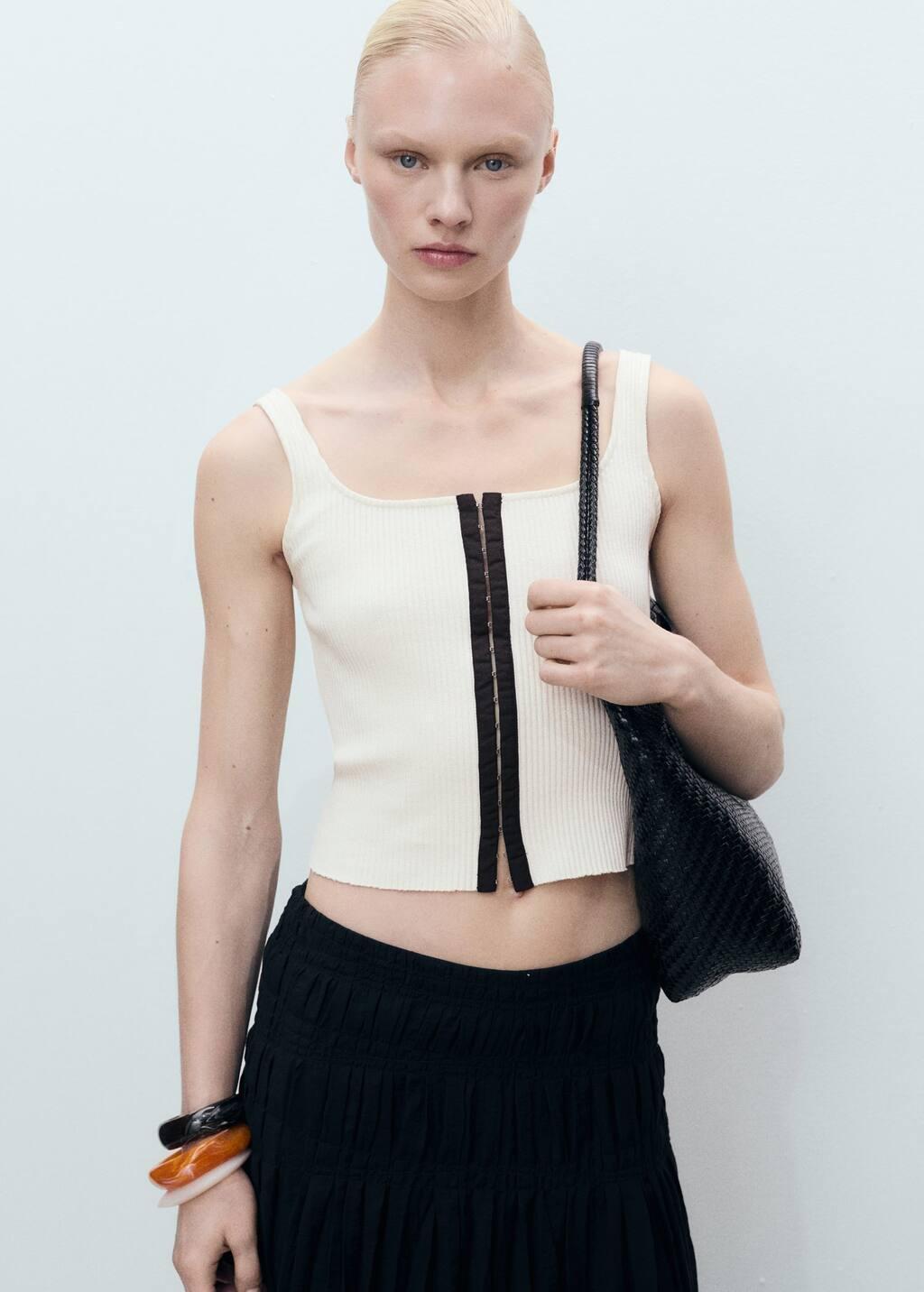 Beige Cotton Top With Contrasting Closure, , large image number 0