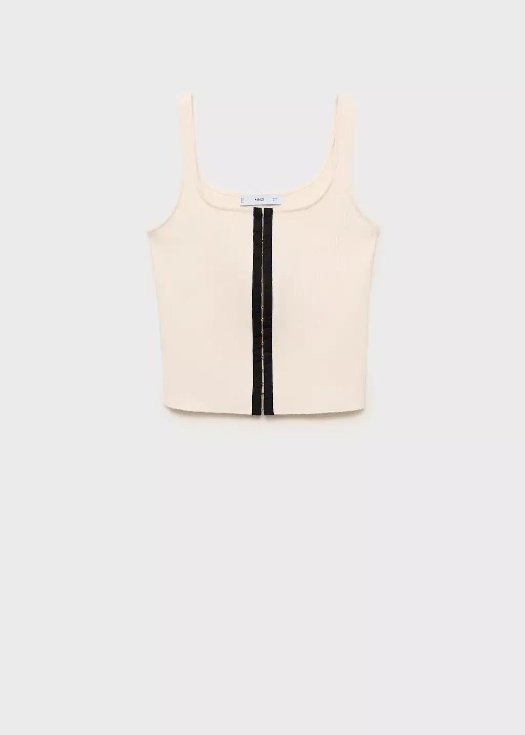 Beige Cotton Top With Contrasting Closure, , large image number 3