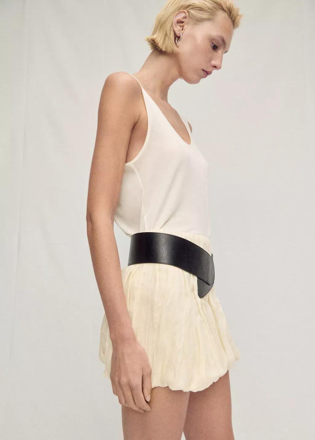 Beige Low-Neck Lyocell Top, , large image number 0