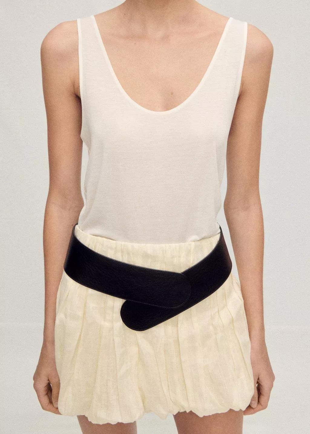 Beige Low-Neck Lyocell Top, , large image number 1