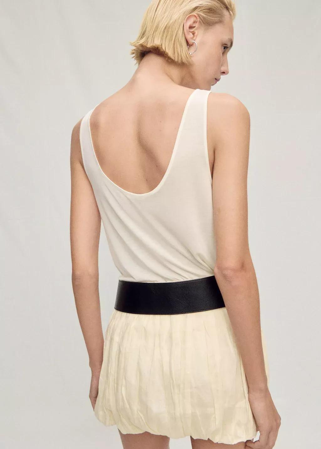Beige Low-Neck Lyocell Top, , large image number 4