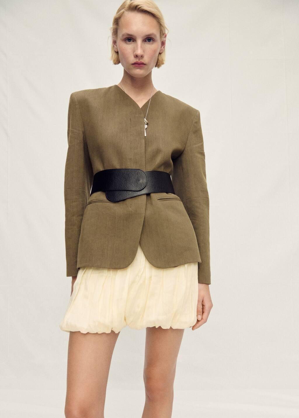 Beige Balloon-Effect Ramie Skirt, , medium