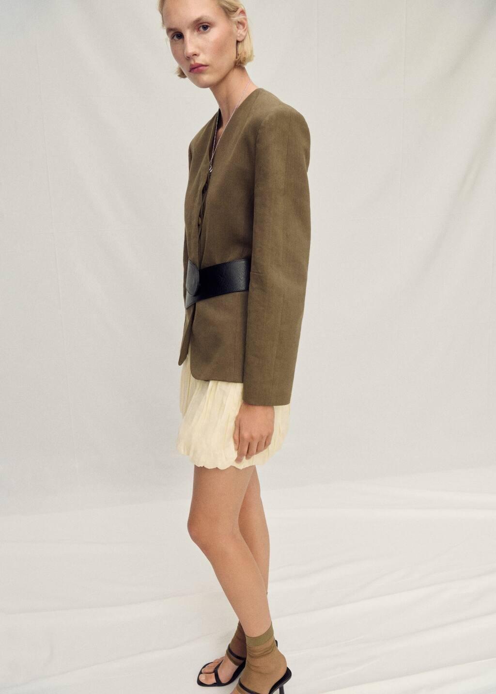 Beige Balloon-Effect Ramie Skirt, , large image number 2