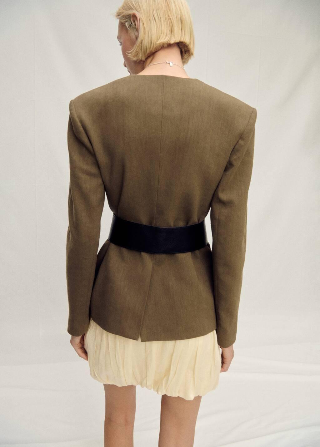 Beige Balloon-Effect Ramie Skirt, , large image number 5