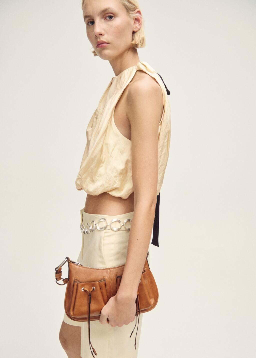 Beige Balloon-Effect Blouse In Creased Fabric, , large image number 0