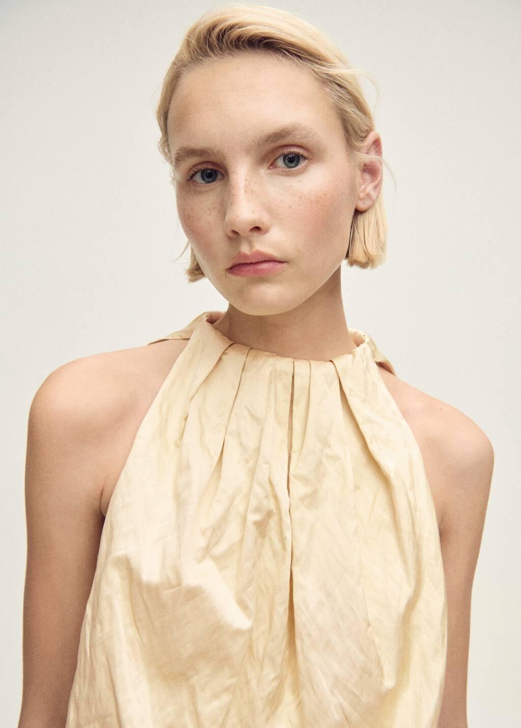 Beige Balloon-Effect Blouse In Creased Fabric, , large image number 1