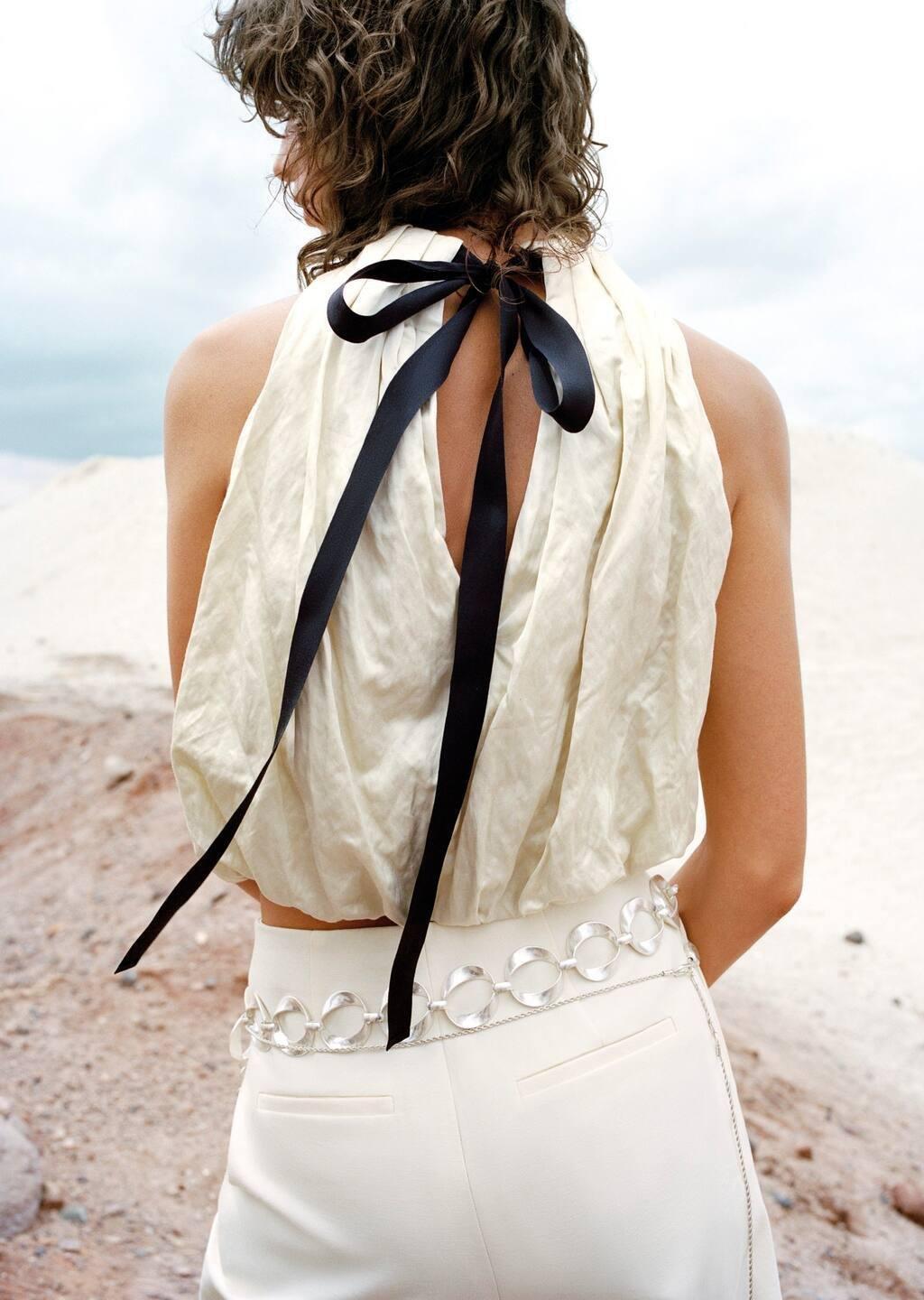 Beige Balloon-Effect Blouse In Creased Fabric, , large image number 3