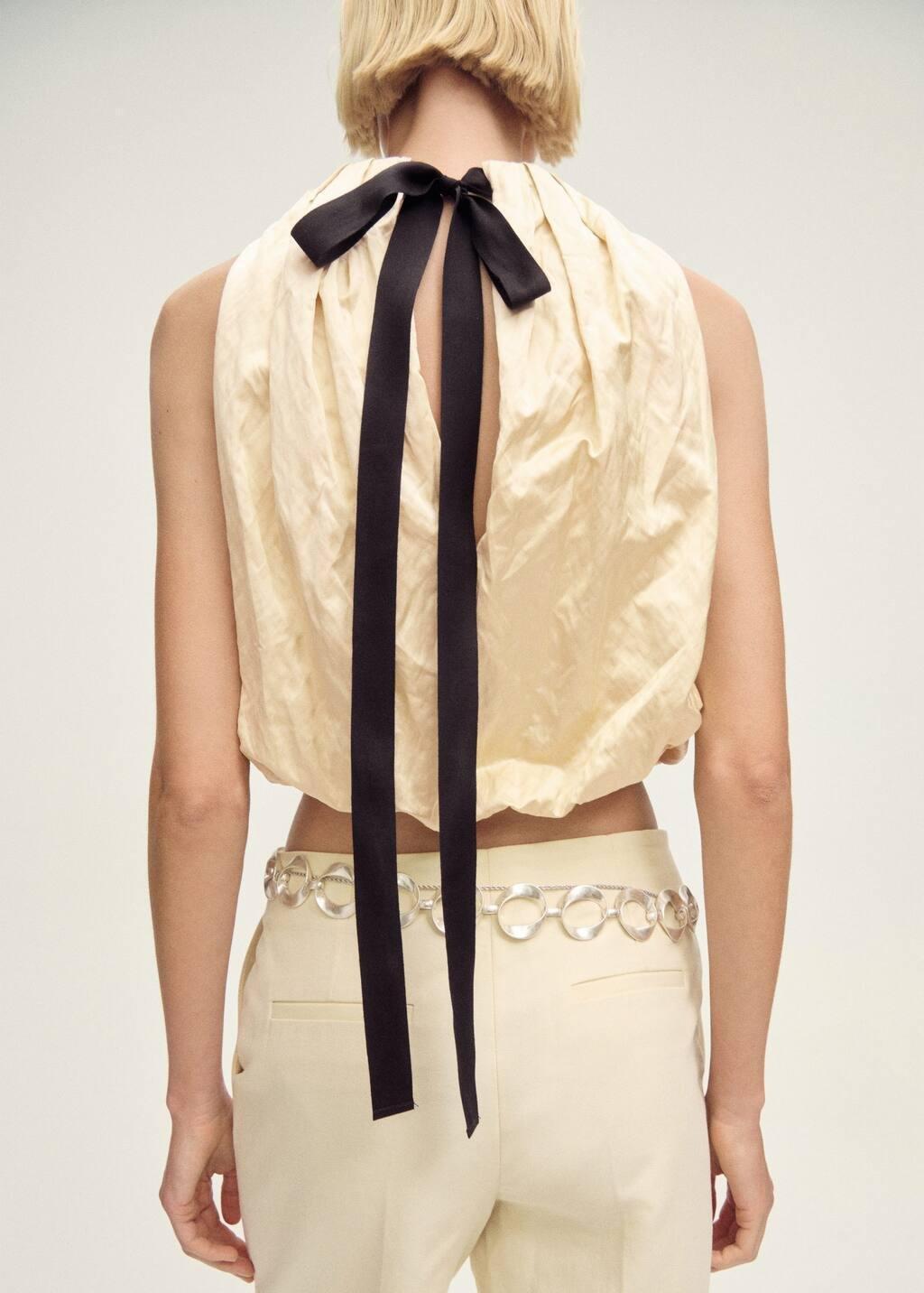 Beige Balloon-Effect Blouse In Creased Fabric, , large image number 5