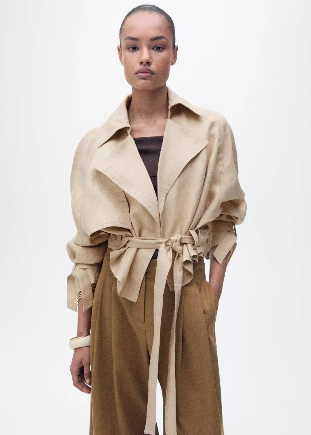 Grey Lt Pastel Linen Jacket With Belt, , large image number 0
