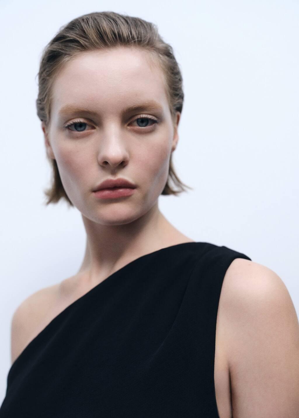 BLACK Asymmetrical jumpsuit with draped detail, , large image number 1