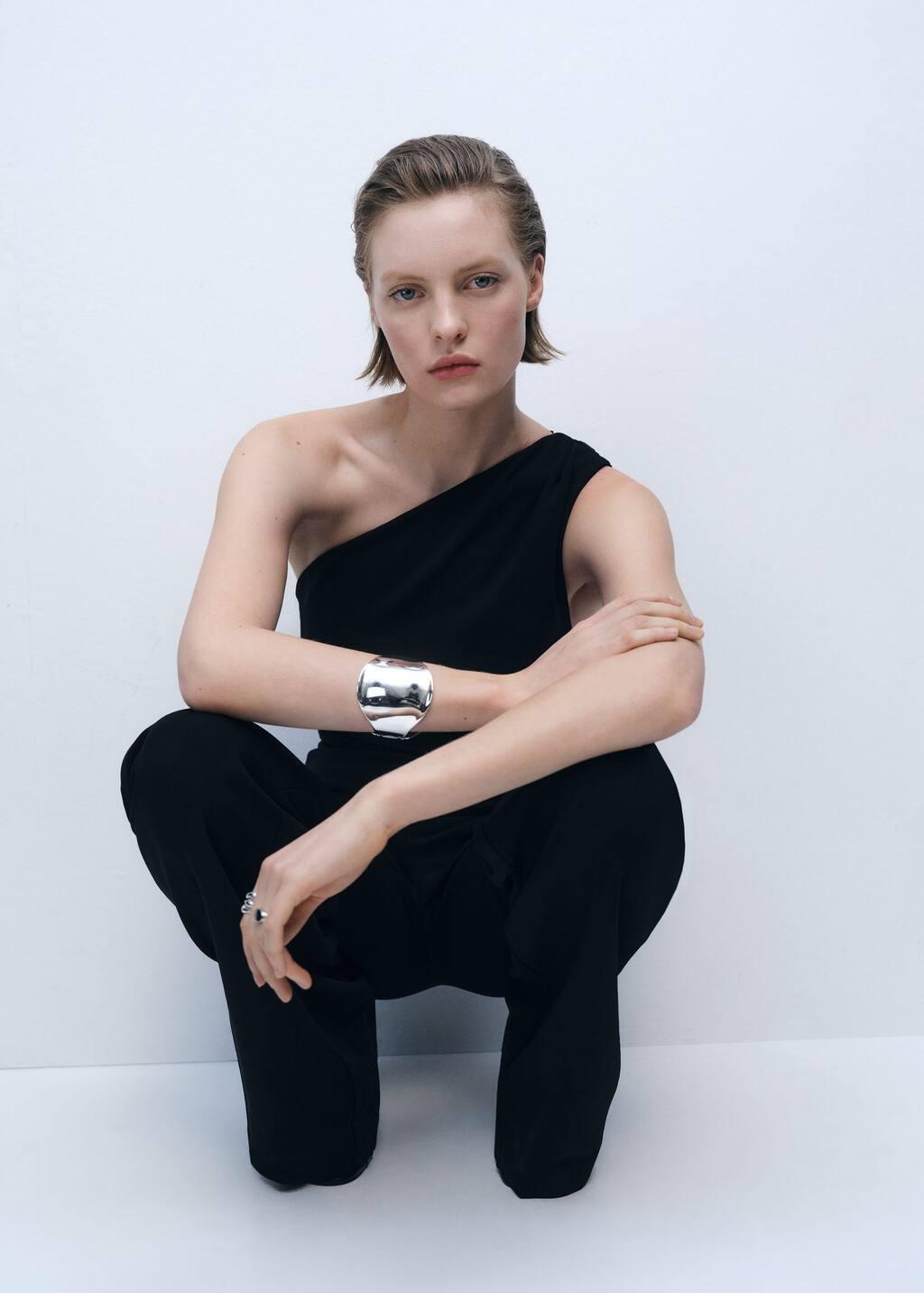 BLACK Asymmetrical jumpsuit with draped detail, , large image number 2