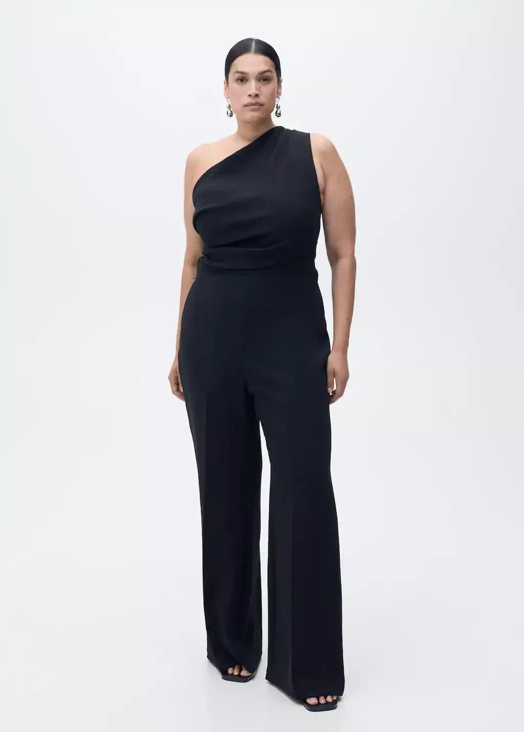 BLACK Asymmetrical jumpsuit with draped detail, , large image number 4