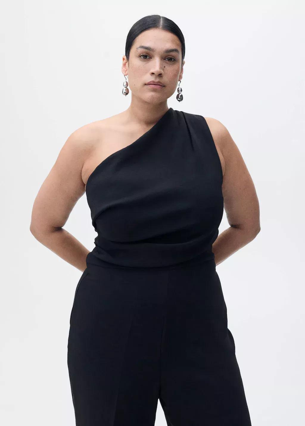 BLACK Asymmetrical jumpsuit with draped detail, , large image number 6