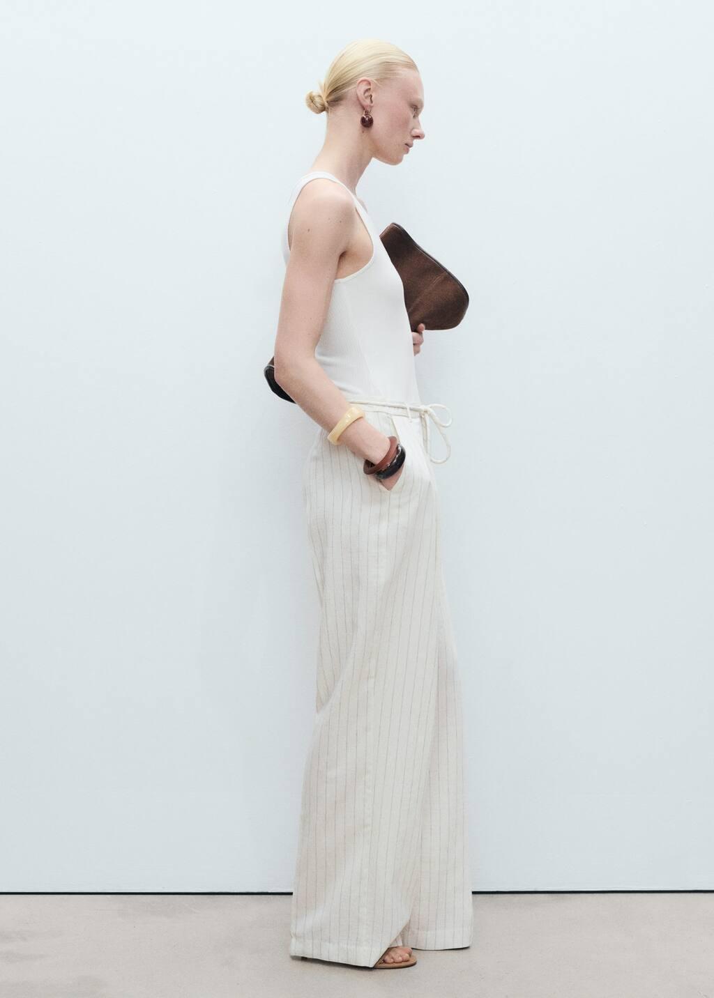 White Striped Combined Knitted Jumpsuit, , large image number 1