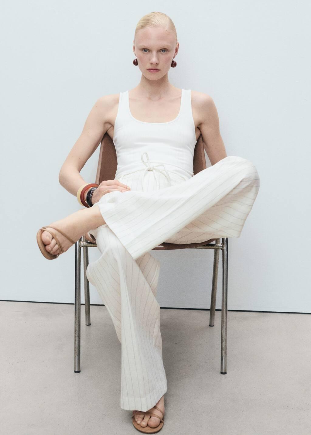 White Striped Combined Knitted Jumpsuit, , large image number 2