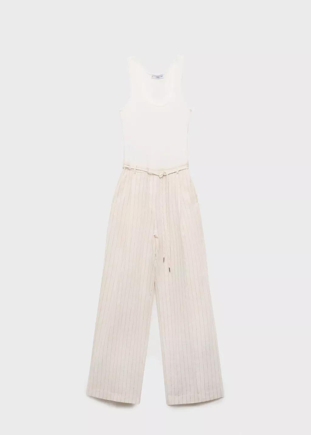 White Striped Combined Knitted Jumpsuit, , large image number 3
