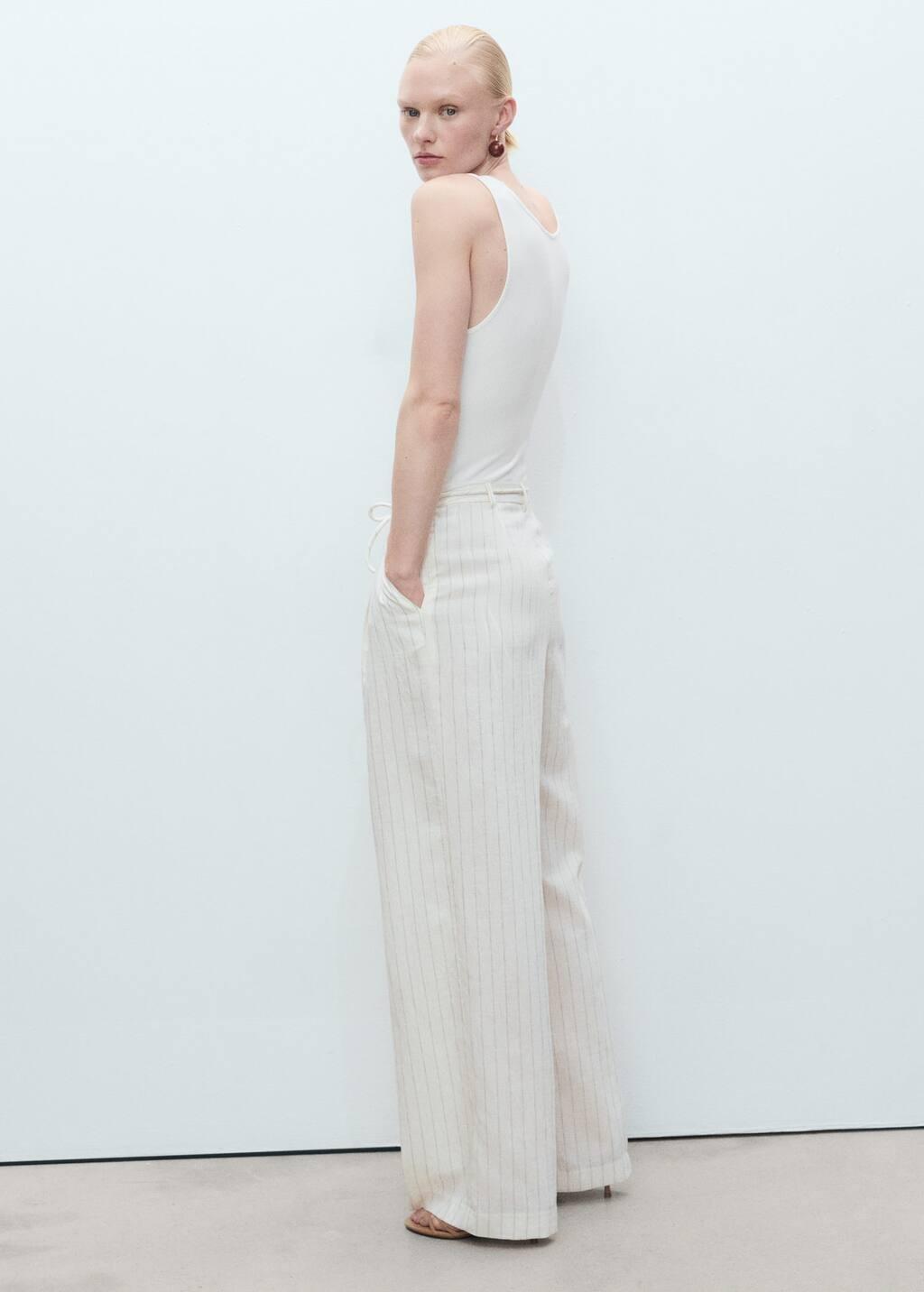 White Striped Combined Knitted Jumpsuit, , large image number 5