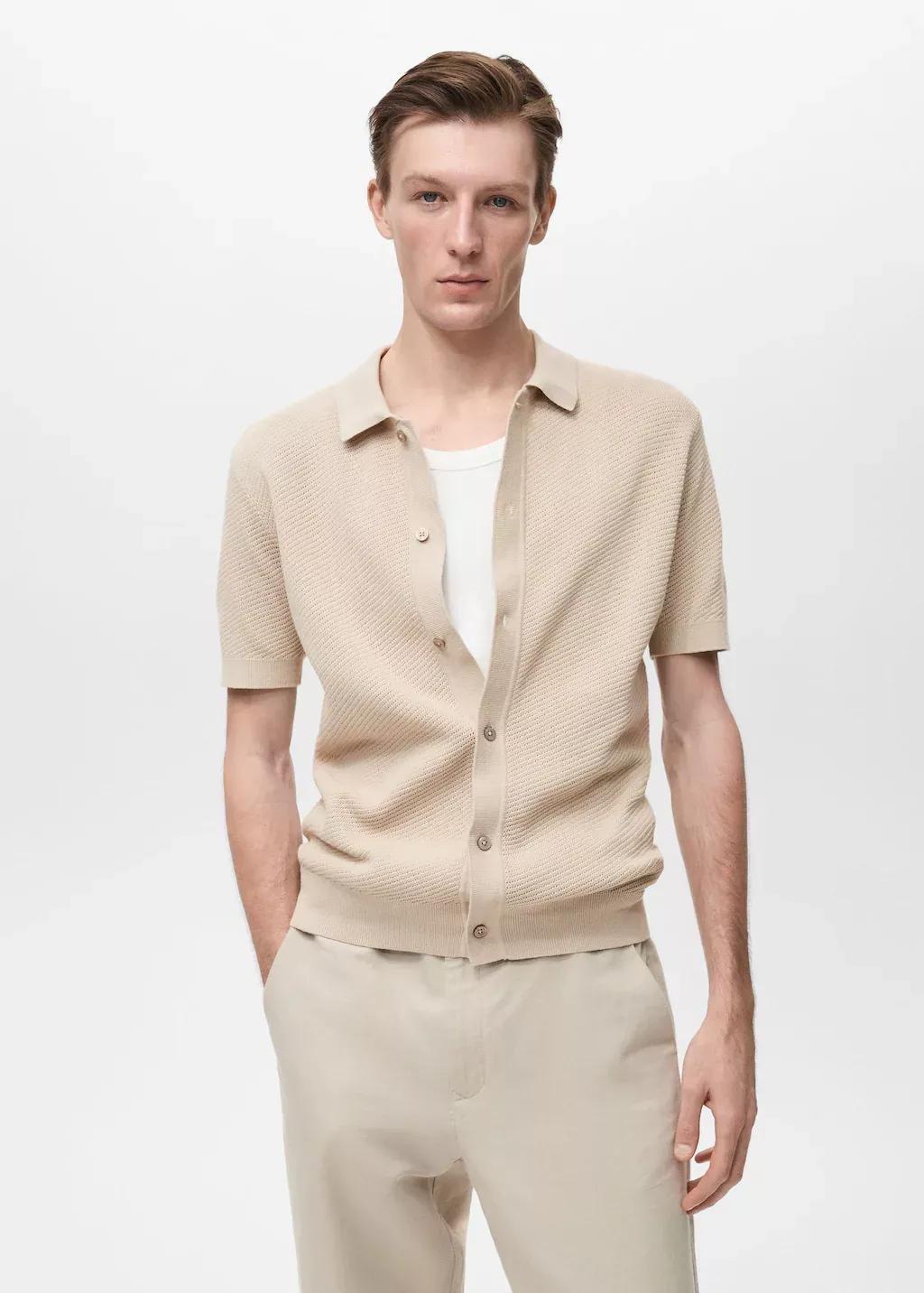 Brown Lt Pastel Openwork Knitted Structured Shirt, , large image number 0