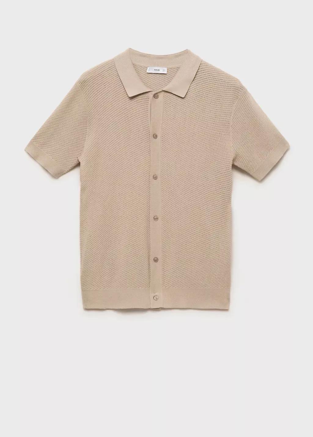Brown Lt Pastel Openwork Knitted Structured Shirt, , large image number 3