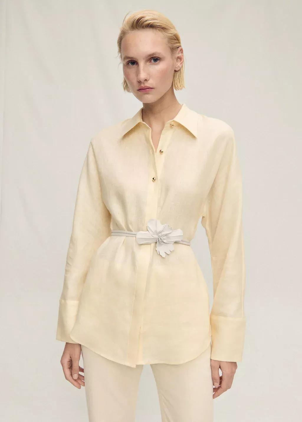 Yellow Linen Shirt With Button Detail, , large image number 0