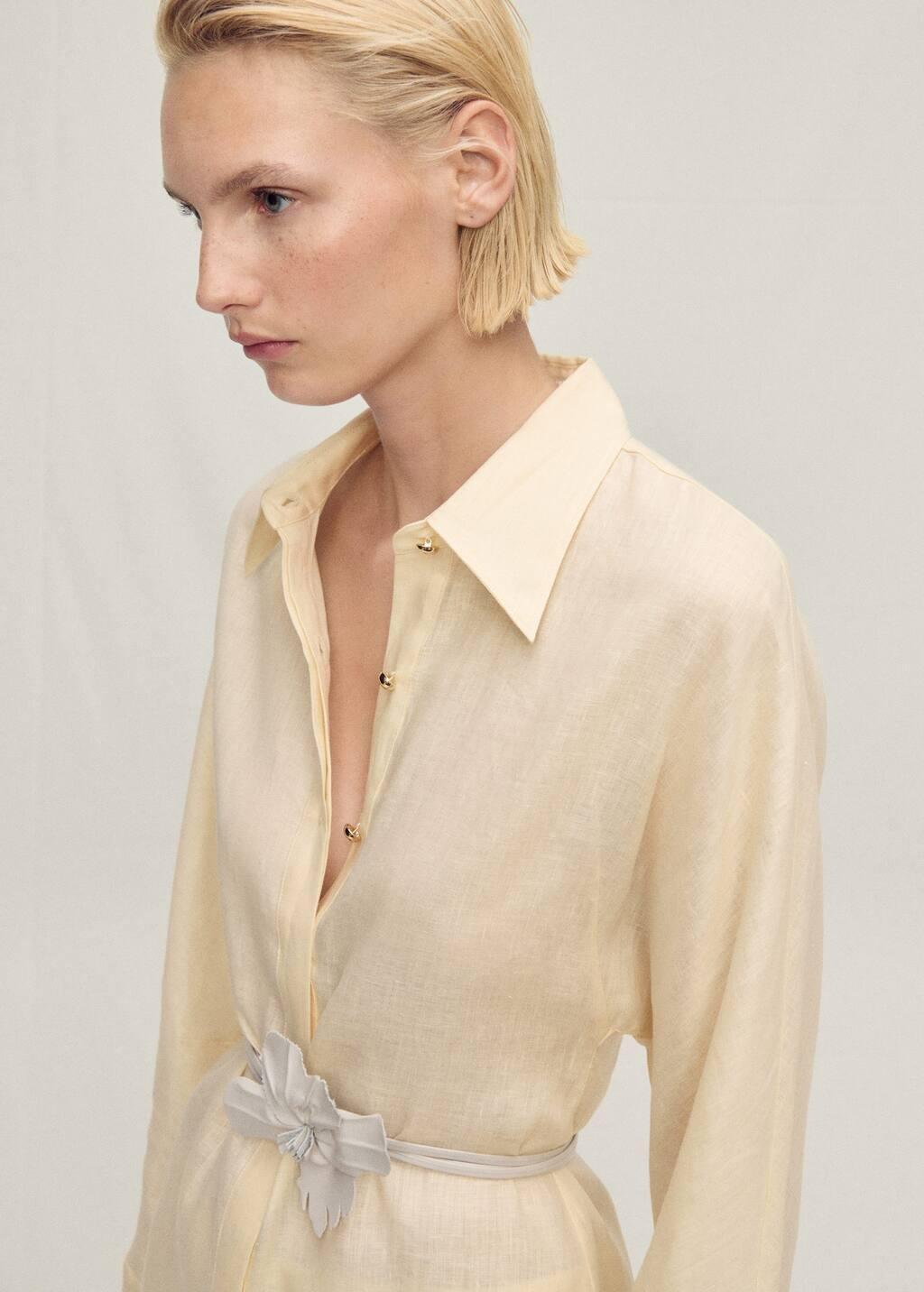 Yellow Linen Shirt With Button Detail, , large image number 3