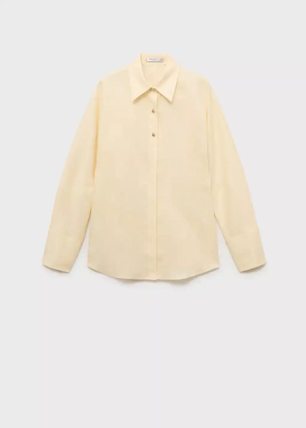 Yellow Linen Shirt With Button Detail, , large image number 4