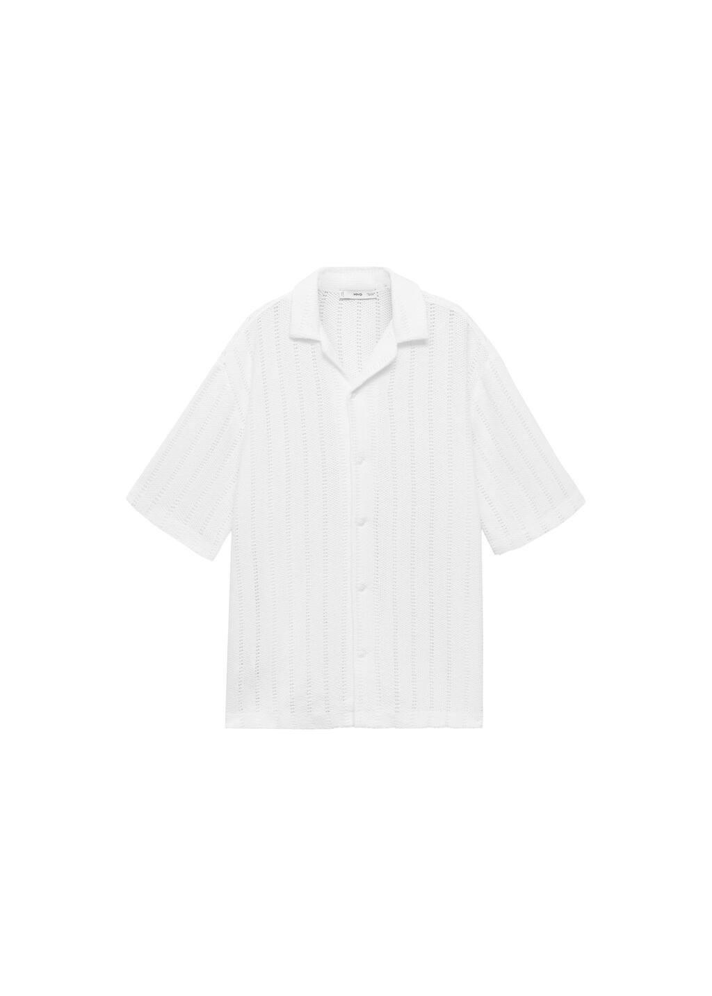 White Knitted Shirt With Pointelle Detail, , large image number 2