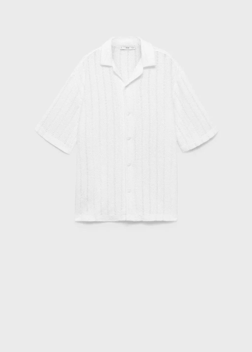 White Knitted Shirt With Pointelle Detail, , large image number 4