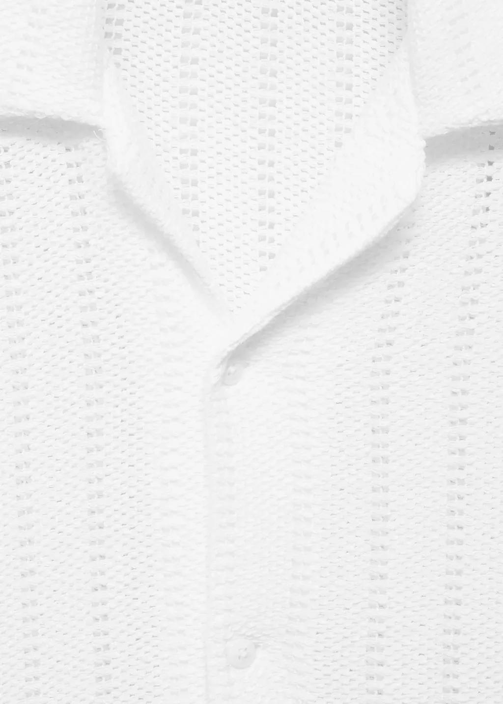 White Knitted Shirt With Pointelle Detail, , large image number 5