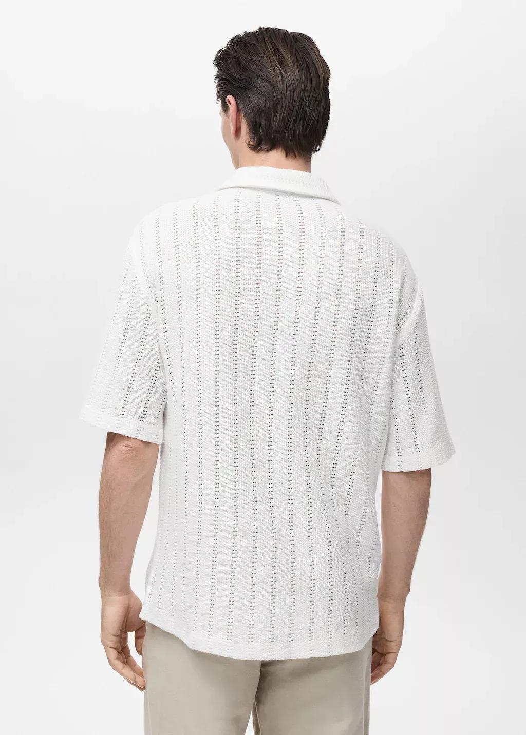 White Knitted Shirt With Pointelle Detail, , large image number 6